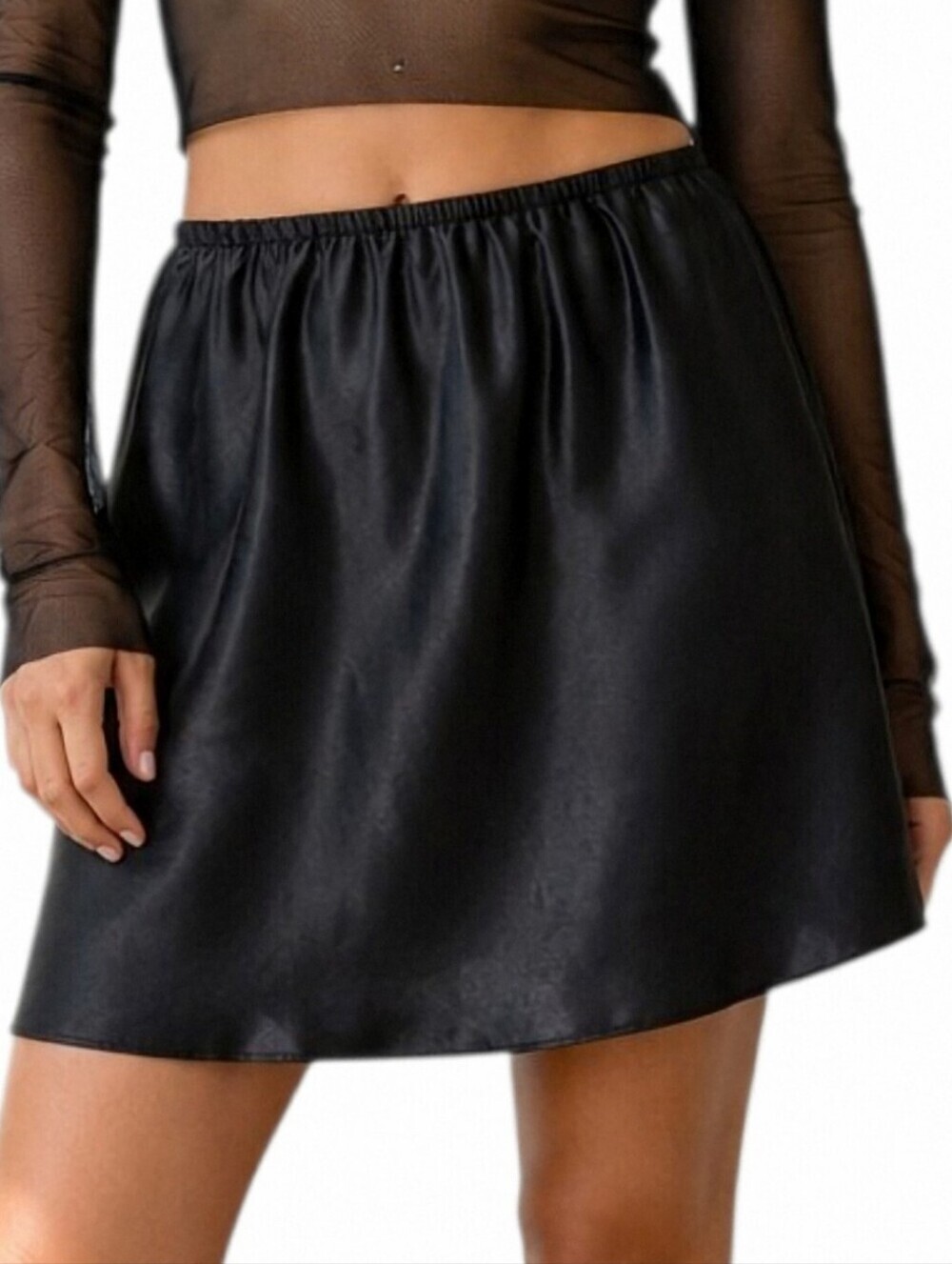 Linda Satin Mini Skirt Women Small Black Vintage Y2K